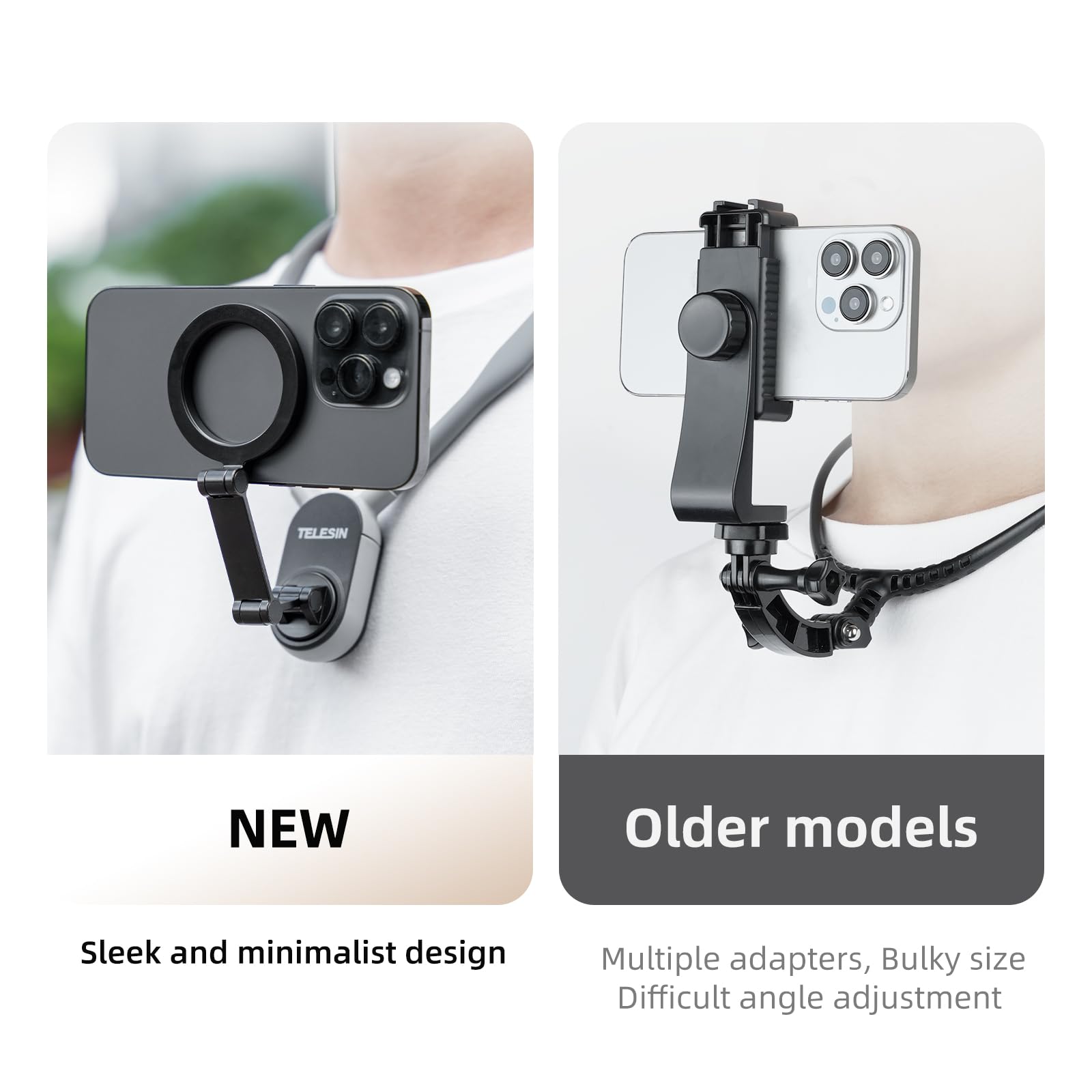 Telesin� Magnetic Neck Mount For Phones, Neck Cell Phone Holder Pov/Vlog Selfie Mount Hand Free Phone Neck Holder Chest Stand Strap Video Recording For Iphone 16 15 14 13 12 Seires Android Phones Gray